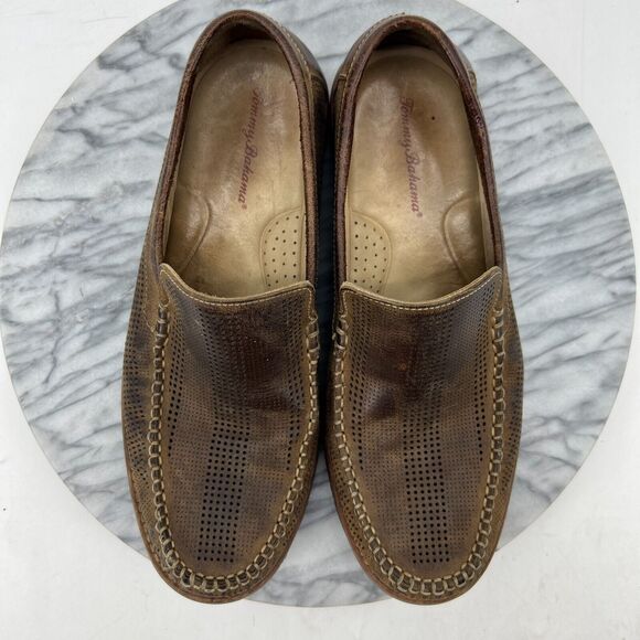 Tommy Bahama Felton Loafer Mens 8 Brown Leather Perforated Slip On Round Toe * - Picture 7 of 12